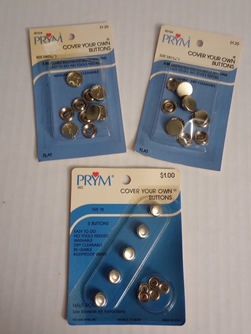 Prym Cover Your Own Buttons Vintage Lot Of 3 Packs